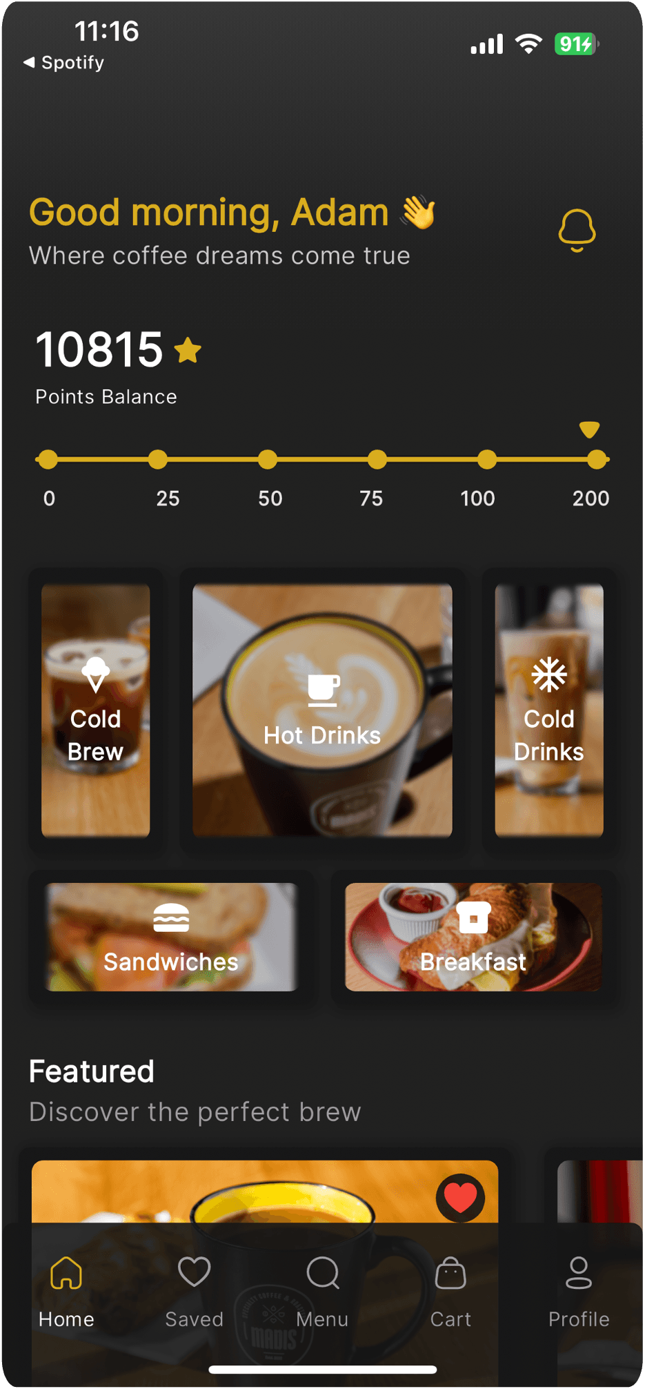 Coffee shop app mockup 2